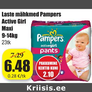 Allahindlus - Laste mähkmed Pampers Active Girl Maxi 9-14kg 23tk