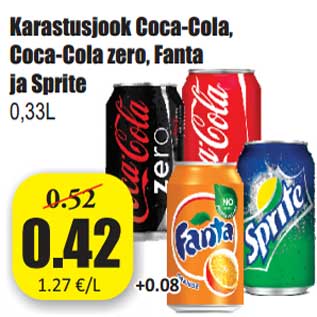 Allahindlus - Karastusjook Coca-Cola, Coca-Cola zero, Fanta ja Sprite 0,33L