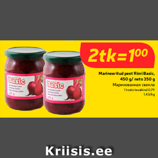 Allahindlus - Marineeritud peet Rimi Basic, 450 g/ neto 350 g