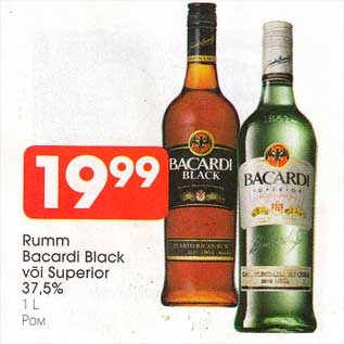 Allahindlus - Rumm Bacardi Black või Superior