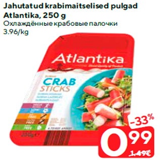 Allahindlus - Jahutatud krabimaitselised pulgad Atlantika, 250 g