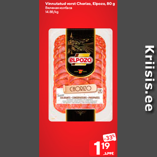 Allahindlus - Vinnutatud vorst Chorizo, Elpozo, 80 g