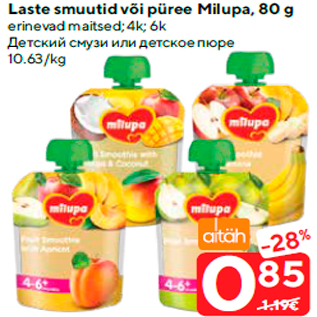 Allahindlus - Laste smuutid või püree Milupa, 80 g