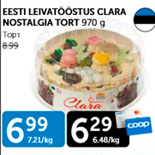 Allahindlus - EESTI LEIVATÖÖSTUS CLARA NOSTALGIA TORT 970 g