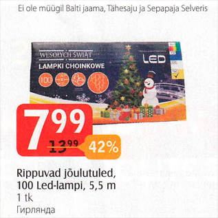 Allahindlus - Rippuvad jõulutuled, 100 Led-lampi, 5,5 m, 1 tk