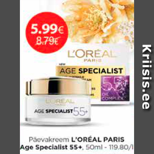 Allahindlus - Päevakreem L´OREAL PARIS Age Specialist 55+, 50 ml