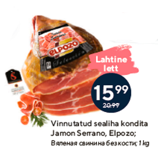 Allahindlus - Vinnutatud sealiha kondita Jamon Serrano, Elpozo; 1 kg