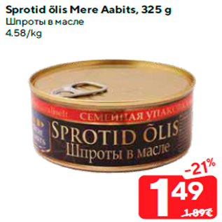 Allahindlus - Sprotid õlis Mere Aabits, 325 g