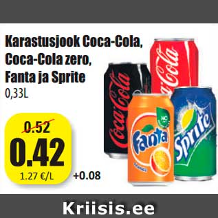 Allahindlus - Karastusjook Coca-Cola, Coca-Cola zero, Fanta ja Sprite 0,33L