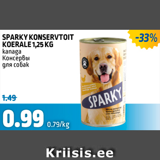 Allahindlus - SPARKY KONSERVTOIT KOERALE 1,25 KG