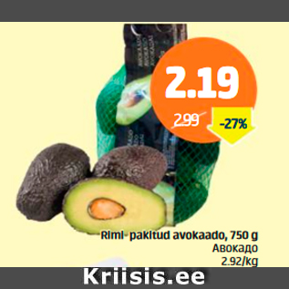 Allahindlus - Rimi pakitud avokado, 750 g