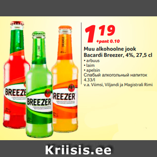 Allahindlus - Muu alkohoolne jook Bacardi Breezer, 4%, 27,5 cl