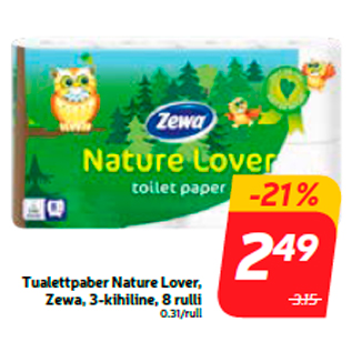 Скидка - Туалетная бумага Nature Lover, Zewa, 3-х слойная, 8 рулонов