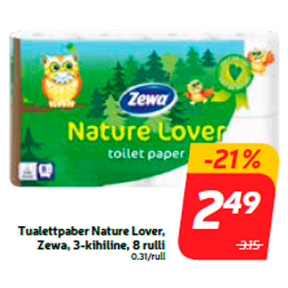 Allahindlus - Tualettpaber Nature Lover, Zewa, 3-kihiline, 8 rulli