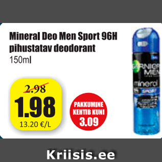 Allahindlus - Mineral Deo Men Sport 96H pihustatav deodorant 150 ml