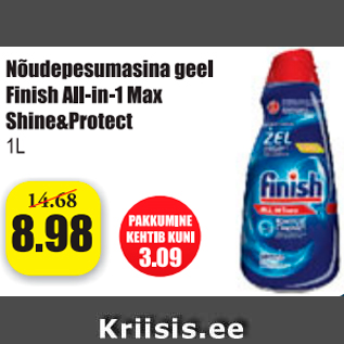 Allahindlus - Nõudepesumasina geel Finish All-in-1 Max Shine&Protect 1 L