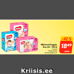 Allahindlus - Mähkmed Huggies Box, 84 - 108 tk