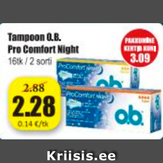 Allahindlus - Tampoon O.B. Pro Comfort Night
