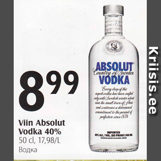 Allahindlus - Viin Absolut Vodka