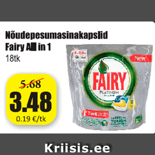 Allahindlus - Nõudepesumasinakapslid Fairy All in 1, 18 tk