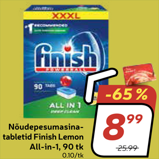 Allahindlus - Nõudepesumasinatabletid Finish Lemon All-in-1, 90 tk