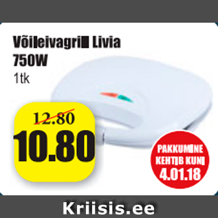 Allahindlus - Võileivagrill Livia 750 W 1 tk