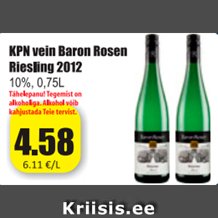 Allahindlus - KPN vein Baron Rosen Riesling 2012