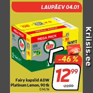 Allahindlus - Fairy kapslid ADW Platinum Lemon, 90 tk