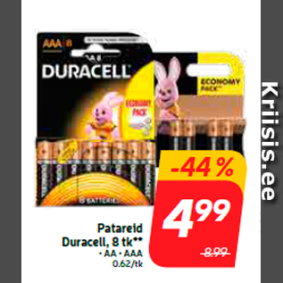 Allahindlus - Patareid Duracell, 8 tk**