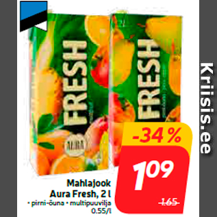 Скидка - Напиток сокосодержащий Aura Fresh, 2 л