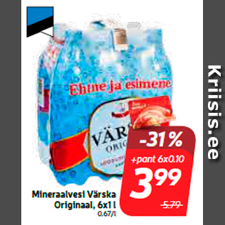 Allahindlus - Mineraalvesi Värska Originaal, 6x1 l