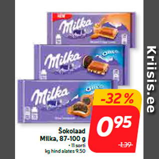 Allahindlus - Šokolaad Milka, 87-100 g