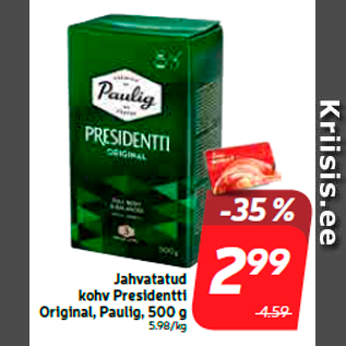 Allahindlus - Jahvatatud kohv Presidentti Original, Paulig, 500 g