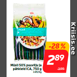 Allahindlus - Müsli 50% puuvilju ja pähkleid ICA, 750 g