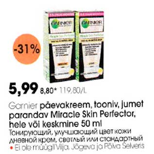 Allahindlus - Garniеr, рääevakrееm, tооniv jumet parandav Miracle Skin Perfector, hele või keskmine 50 ml