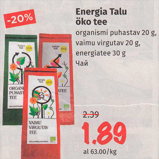 Allahindlus - Energia Talu öko tee