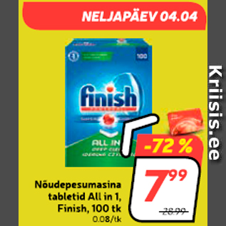Скидка - Таблетки для посудомоечной машины All in 1, Finish, 100 шт.
