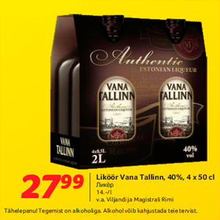 Allahindlus - Liköör Vana Tallinn, 40%, 4 x 50 cl