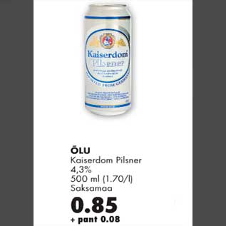 Allahindlus - Õlu Kaiserdom Pilsner 4,3%, 500ml Saksamaa