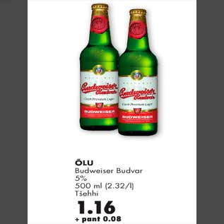 Allahindlus - Õlu Budweiser Budvar 5% 500ml Tšehhi