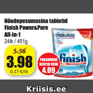 Allahindlus - Nõudepesumasina tabletid Finish Power&Pure All-in-1