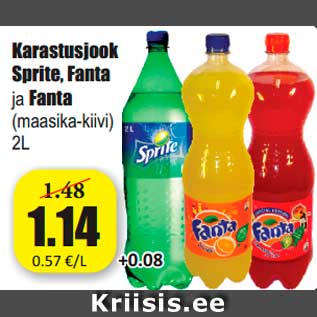 Скидка - Прохладительные напитки Sprite, Fanta и Fanta (клубника-киви) 2 л