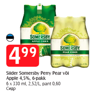 Allahindlus - Siider Somersby Perry Pear või Apple 4,5%, 6-pakk