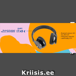 Allahindlus - Bluetooth kõrvaklapid Westrom, WR-BT2500H