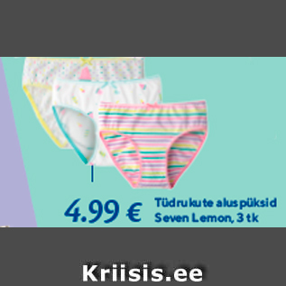 Allahindlus - Tüdrukute aluspüksid Seven Lemon, 3 tk