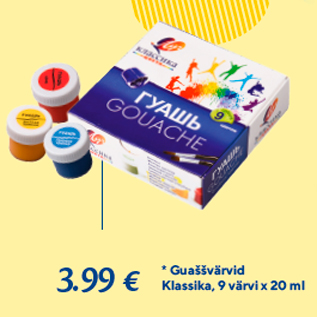 Allahindlus - * Guaššvärvid Klassika, 9 värvi x 20 ml