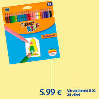 Allahindlus - Värvipliiatsid BIC, 24 värvi