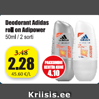 Allahindlus - Deodorant Adidas roll on Adipower