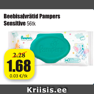 Allahindlus - Beebisalvrätid Pampers Sensitive 56 tk