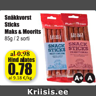 Allahindlus - Snäkkvorst Sticks Maks & Moorits